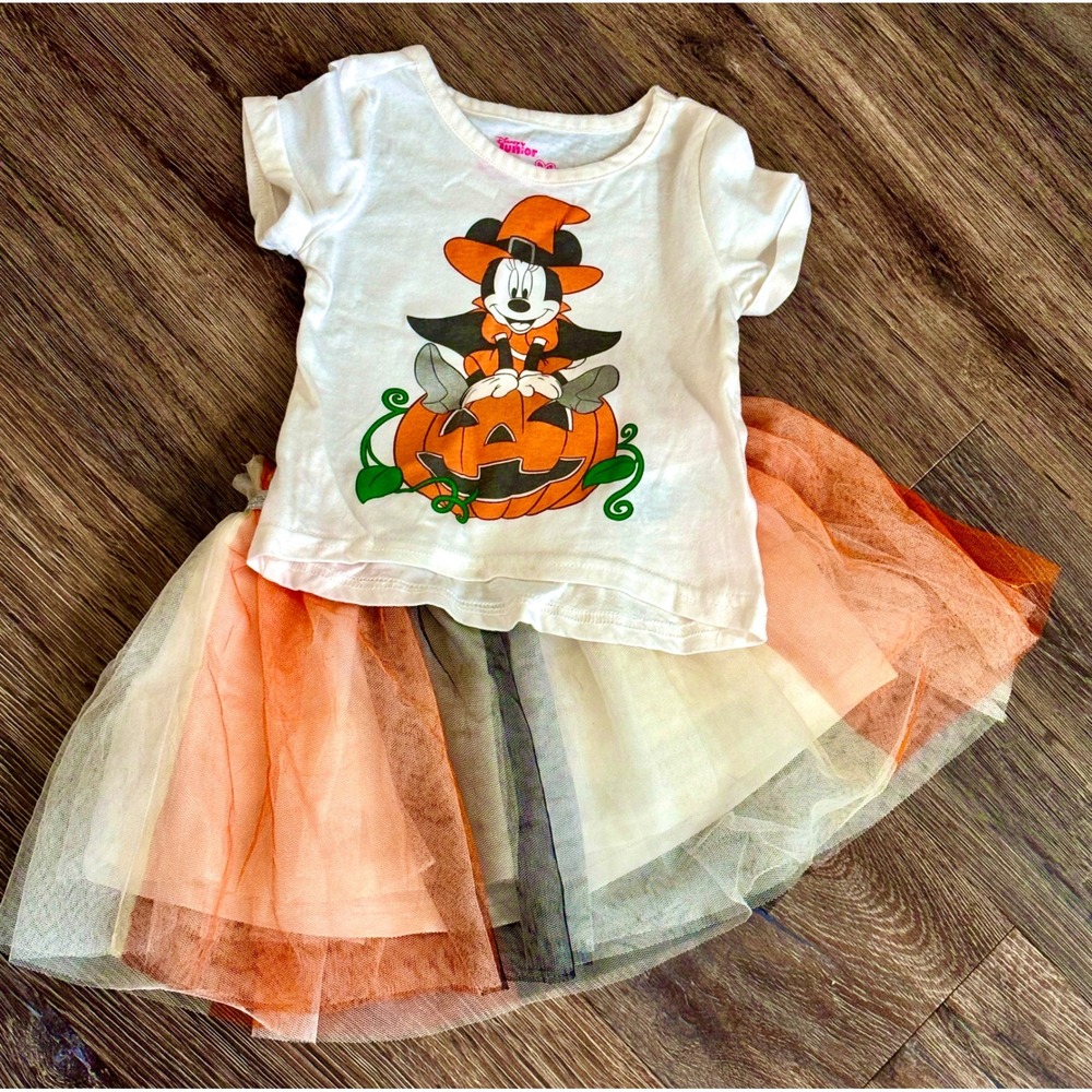 Disney Minnie Mouse Halloween Tutu Set Witch Pumpkin Orange White Toddler 2T
